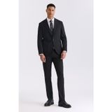 Siyah Slim Fit Sivri Yaka Strech Çizgili Jogger Takım Elbise