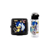 Siyah Sonic Lisanslı 500 ml Matara ve Dört Bölmeli Beslenme Kabı Seti
