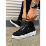 Siyah Süet (Beyaz Taban) Bağcıklı Erkek Sneaker Bot