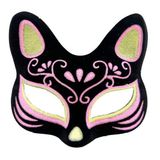 Siyah Süet Sarı Pembe Simli Kedi Maskesi (17x14 cm) - Maskeli Balolar İçin