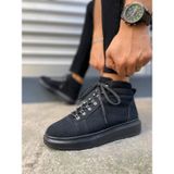 Siyah Süet (Siyah Taban) Bağcıklı Erkek Sneaker Bot