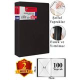 Siyah Sunum Dosyası 100 Lü 2 Adet Poşet Dosyalı Katalog Dosyası 100 Poşetli Kendinden Dosya Plastik Kapaklı