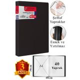 Siyah Sunum Dosyası 40 Lı 3 Adet Poşet Dosyalı Katalog Dosyası 40 Poşetli Kendinden Dosya Plastik Kapaklı