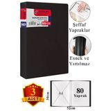 Siyah Sunum Dosyası 80 Li 3 Adet Poşet Dosyalı Katalog Dosyası 80 Poşetli Kendinden Dosya Plastik Kapaklı