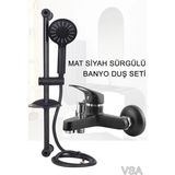Siyah Sürgülü Banyo Duş Seti Siyah Mix Banyo Bataryası Duş Seti