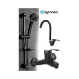Siyah Sürgülü Banyo Lavabo Duş Seti Batarya Musluk 3 Parça Yenileme Seti Siyah