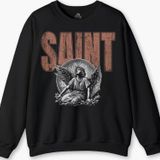 Siyah Sweat Saint Gothic Kutsal Melek Angle Basklı Bisiklet Yaka Sweatshirt