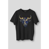 Siyah T-Shirt Boğa Sarı Lacivert Bull Fener Fitness Gym 1907 Geometrik Baskılı Unisex Tişört - 2XL