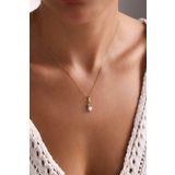 Siyah Taşlı İnci Baykuş Kilitli Charm Kolye