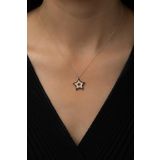 Siyah Taşlı Yıldız Kontürlü Kolye Rose Gold Kaplama 925 Ayar Gümüş, Uvps100496