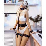Siyah Tasma Kelepçe Bel ve Bacak Aksesuarlı Fantezi Harness Set