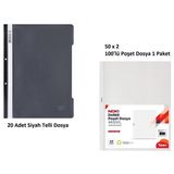 Siyah Telli Dosya Set 3 (20 Adet Siyah Telli Dosya + 100 Adet Poşet Dosya)