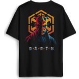 Siyah Tişört Dark Side Star Wars Darth Maul Sırt Ön Baskılı Oversize Unisex T-Shirt