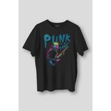 Siyah Tişört Punk Is Not Dead Guitar Mohawk Rock Music Gitar Skeleton Baskılı Unisex T-Shirt - XL