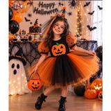 Siyah Turuncu Cadılar Bayramı Elbisesi Halloween Kostüm Cadılar Bayramı Partisi Elbisesi - 3 - 4 Yaş - Siyah - Turuncu