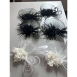 Siyah Tüylü Fascinator Şapka, Nikah Düğün Balo Parti | Çiçek Detaylı, Tül Aksesuar, Örgü Dokulu, Kadın Başlığı, Kokteyl Şapkası
