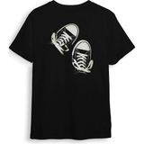 Siyah Unisex Retro Ayakkabı Baskılı Cool Tasarım Kısa Kollu T-Shirt - XL