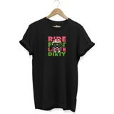 Siyah Unisex Ride Fast Leave Dirty - Motorcu Kaskı Baskılı Kısa Kollu T-shirt