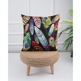 Siyah Üzerine Renkli Tüy Desenli Dijital Baskılı Dekoratif Kırlent Kılı