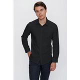 Siyah Uzun Kol Düz Bez Ayağı 041 Sert Yaka Basic Slim Fit Gömlek 1004245057