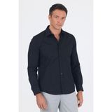 Siyah Uzun Kol Düz Bez Ayağı Sert Yaka Cepsiz Pamuklu Basic Slim Fit Gömlek 1004250057_001 - 2XL