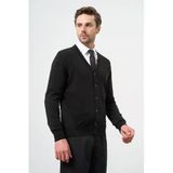 Siyah Uzun Kol Düz Örme V Yaka Classic Comfort Fit Triko Hırka 1012245016