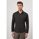 Siyah Uzun Kol Kendinden Desenli Armürlü 032 Sert Yaka Classic Slim Fit Gömlek 1004245152