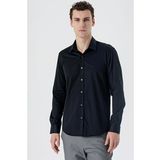 Siyah Uzun Kollu Sert Yaka Cepsiz %100 Pamuk Klasik Slim Fit Dar Kesim Gömlek 1004235424