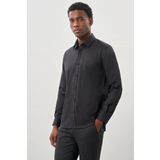 Siyah Uzun Kollu Sert Yaka Cepsiz Pamuklu Likralı Klasik Slim Fit Dar Kesim Gömlek 1004245234