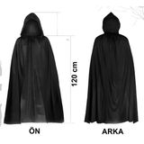 Siyah Uzun Pelerin 120 Cm Kapüşonlu – Cosplay Parti Kostümü
