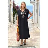 Siyah V Yaka Yandan Yırtmaçlı Uzun Elbise