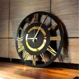 Siyah Ve Ceviz Renk Gold Sayılı Hediyelik Ahşap Dekoratif Farklı Desenli Ev Duvar Saati 50cm Ceviz
