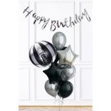 Siyah ve Gümüş Tema Doğum Günü Süsleme Seti Bannerlı Balon Paketi Set261