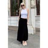 Siyah Vual Kumaş Basic Kadın Uzun Boy Kadın Etek MG2366 - XL