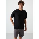 Siyah Waffle İnterlok Yüzeyi Dokulu Oversize Fit Basic Erkek T-Shirt - 88380