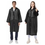 Siyah Yağmurluk Unisex – Kapüşonlu, Uzun Boy, Su Geçirmez Düğmeli Yağmurluk (Yetişkin)