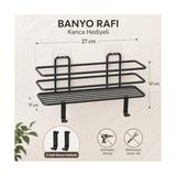 Siyah Yapışkanlı Banyo Rafı, 2 Kancalı Duvar Tipi Banyo Organizer, Şampuanlık ve Aksesuar Rafı, Delmeden Kolay Kurulumlu Metal Banyo Düzenleyici - Option-1