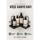Siyah Yapışkanlı Metal Banyo Düzenleyici Banyo Köşe Raf Şampuanlık ve Duş Rafı Organizer MT128S