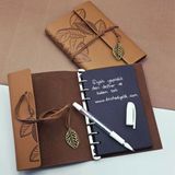 Siyah Yapraklı Deri Defter Beyaz Jel Kalem Seti
