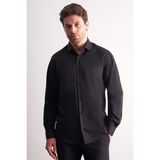 Siyah Yarım İtalyan Yaka Uzun Kol Premium Slim Fit %100 Pamuk Gömlek 1004255196