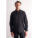Siyah Yarım İtalyan Yaka Uzun Kol Premium Slim Fit Pamuklu Gömlek 1004255198