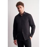 Siyah Yarım İtalyan Yaka Uzun Kol Slim Fit Pamuklu Gömlek 1004255189