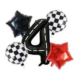 Siyah Yarış Pisti Damalı 4 Yaş Folyo Balon Set