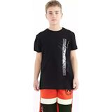 Siyah Yazı Baskılı O Yaka Standart Kalıp Erkek Çocuk T-Shirt - 11119