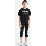 Siyah Yazı Baskılı Oversize Kız Çocuk Crop Tayt Takım - 75133