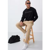 Siyah Yazı Nakışlı O Yaka Rahat Form İçi Polarlı Erkek Sweatshirt - 88020