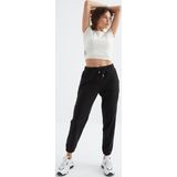 Siyah Yüksek Bel Basic Bağcıklı Jogger Polar Kadın Eşofman Alt - 94622