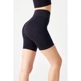 Siyah Yüksek Bel Dikişsiz Kısa Spor Tayt - XS