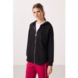 Siyah Yumuşak Dokulu Kapüşonlu Oversize Kadın Tunik Sweatshirt - 97302