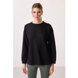 Siyah Yumuşak Dokulu O Yaka Rahat Form Kadın Tunik Sweatshirt - 97305